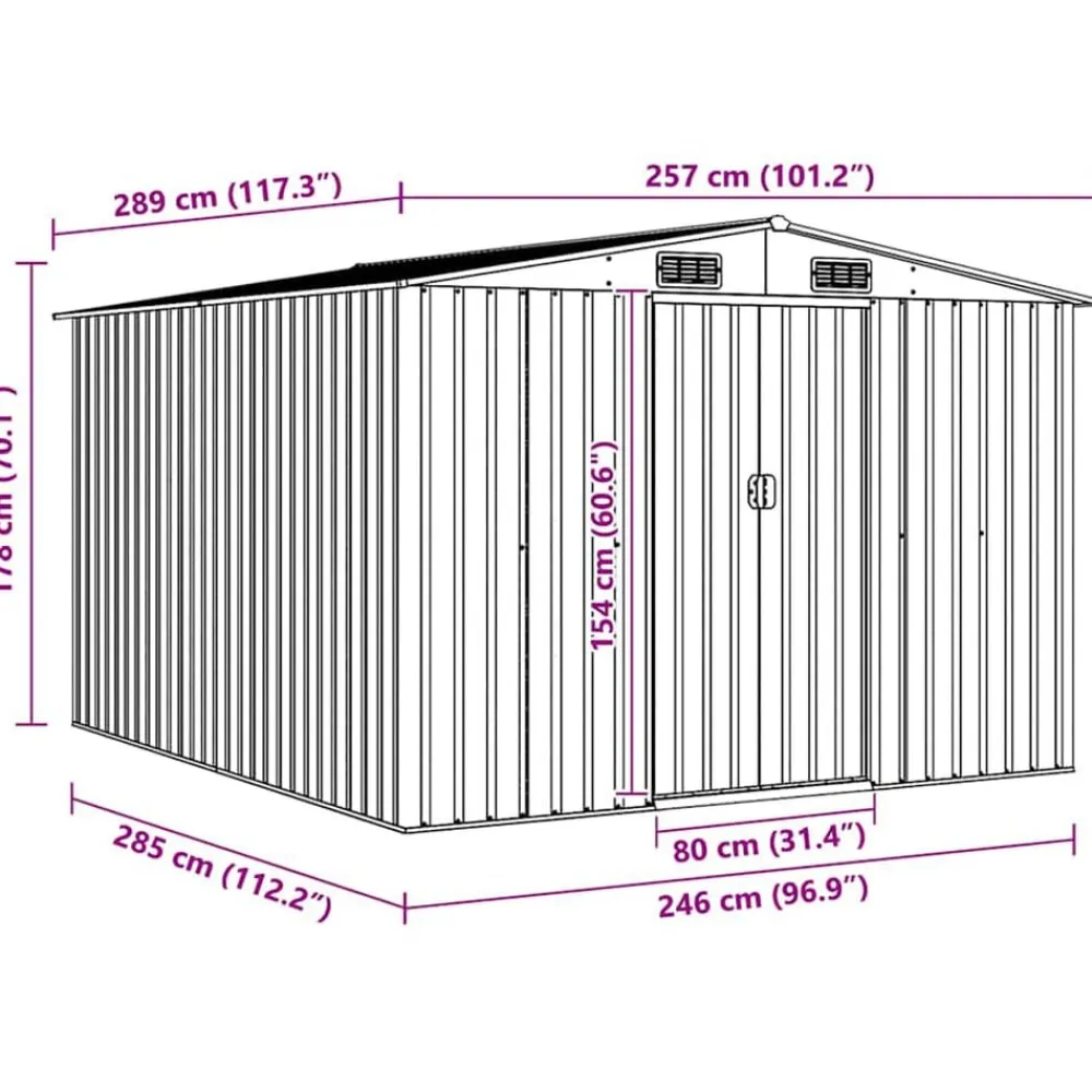 vidaXL Caseta de jardín metal 257x298x178 cm Gris Hot