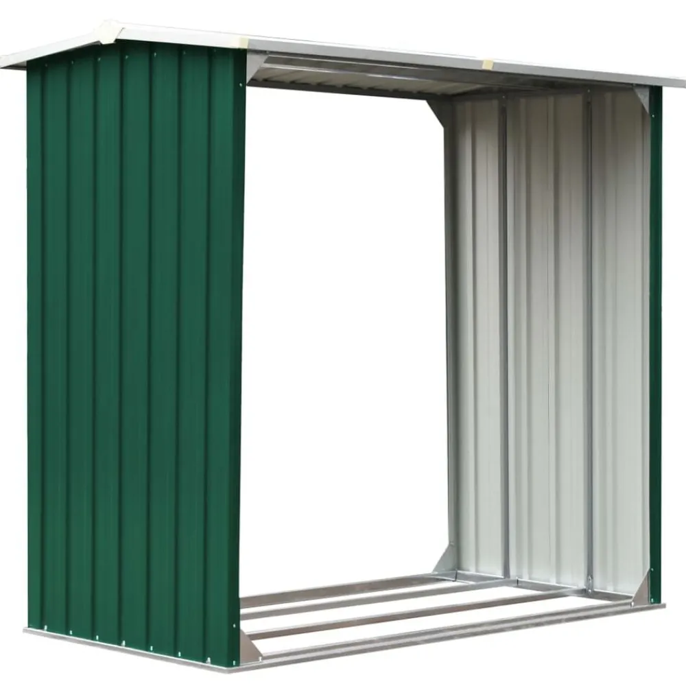 vidaXL Caseta de jardín para leña acero galvanizado 172x91x154cm Verde Discount