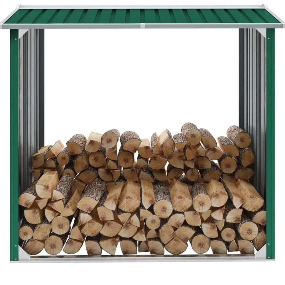 vidaXL Caseta de jardín para leña acero galvanizado 172x91x154cm Verde Discount
