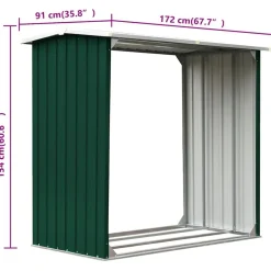 vidaXL Caseta de jardín para leña acero galvanizado 172x91x154cm Verde Discount