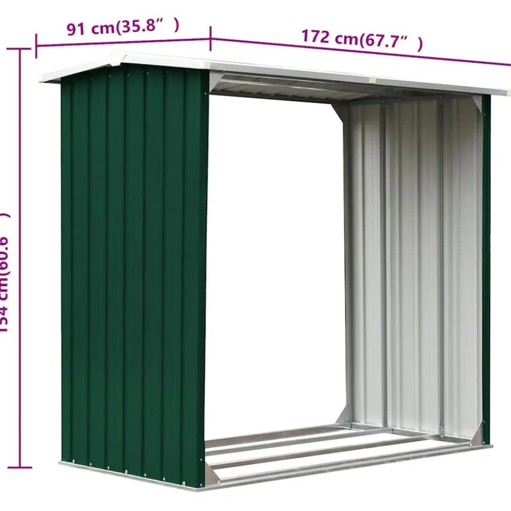 vidaXL Caseta de jardín para leña acero galvanizado 172x91x154cm Verde Discount