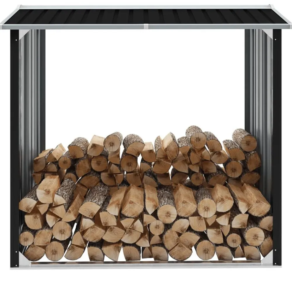 vidaXL Accesorios Para Hornos De Leña Y Chimeneas-Caseta de jardín para leña acero galvanizado gris 172x91x154 cm