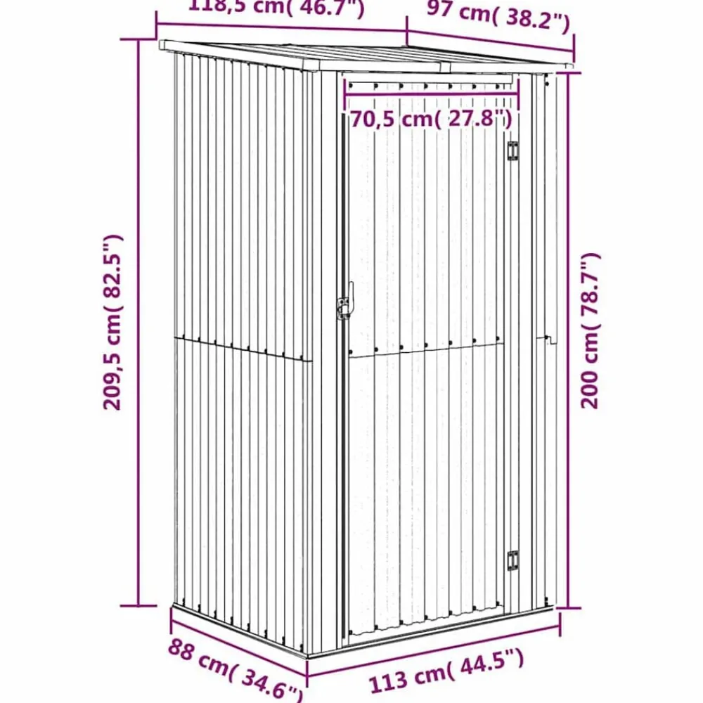 vidaXL Jardín-Caseta de jardín 118,5x97x209,5 cm acero galvanizado