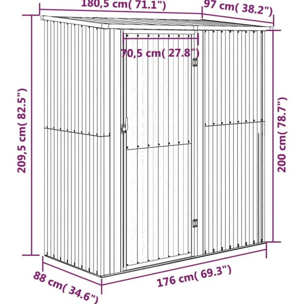 vidaXL Jardín-Caseta de jardín 180,5x97x209,5 cm acero galvanizado