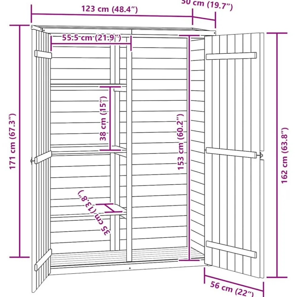 vidaXL Caseta herramientas jardín madera pino impregnada 123x50x171 cm New