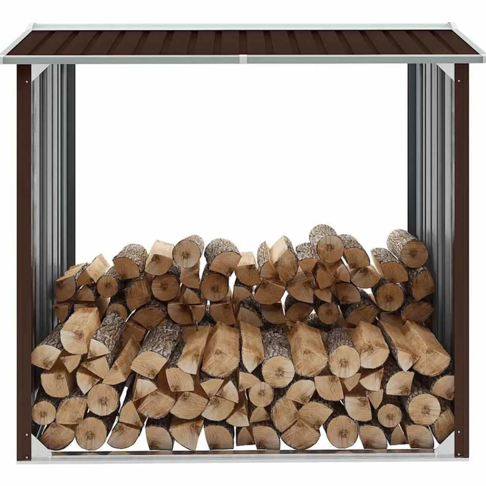 vidaXL Caseta jardín para leña acero galvanizado marrón 172x91x154 cm Marrón Hot