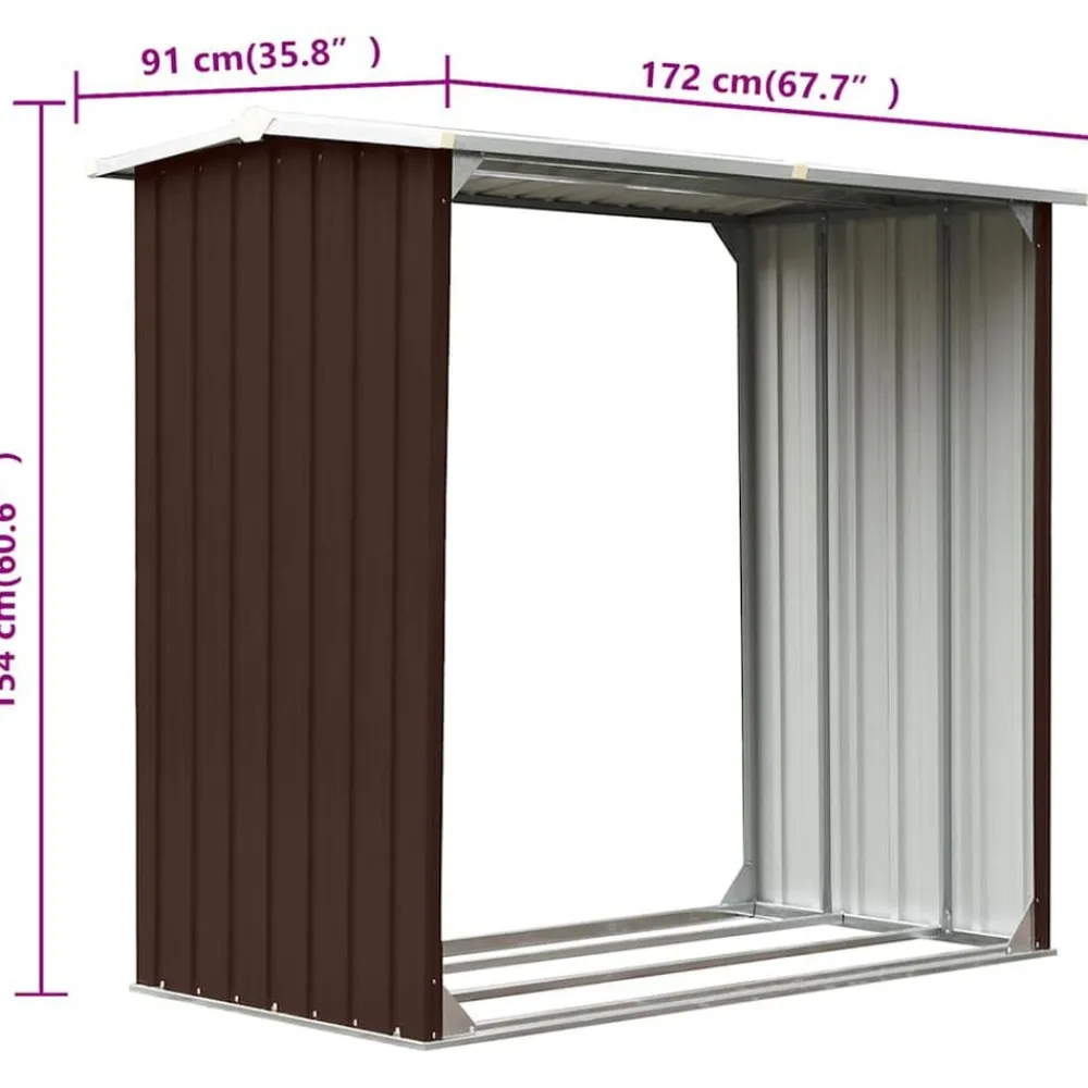 vidaXL Caseta jardín para leña acero galvanizado marrón 172x91x154 cm Marrón Hot