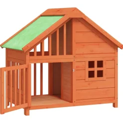 vidaXL Caseta para perros madera maciza de pino marrón 96x60,5x87 cm Marr&oacute;n Discount