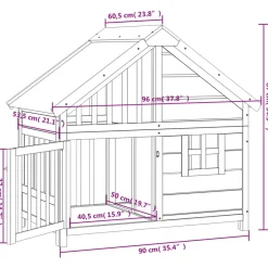 vidaXL Caseta para perros madera maciza de pino marrón 96x60,5x87 cm Marr&oacute;n Discount