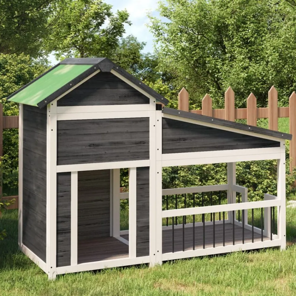 vidaXL Caseta para perros madera maciza de pino 143x60,5x109 cm Gris New