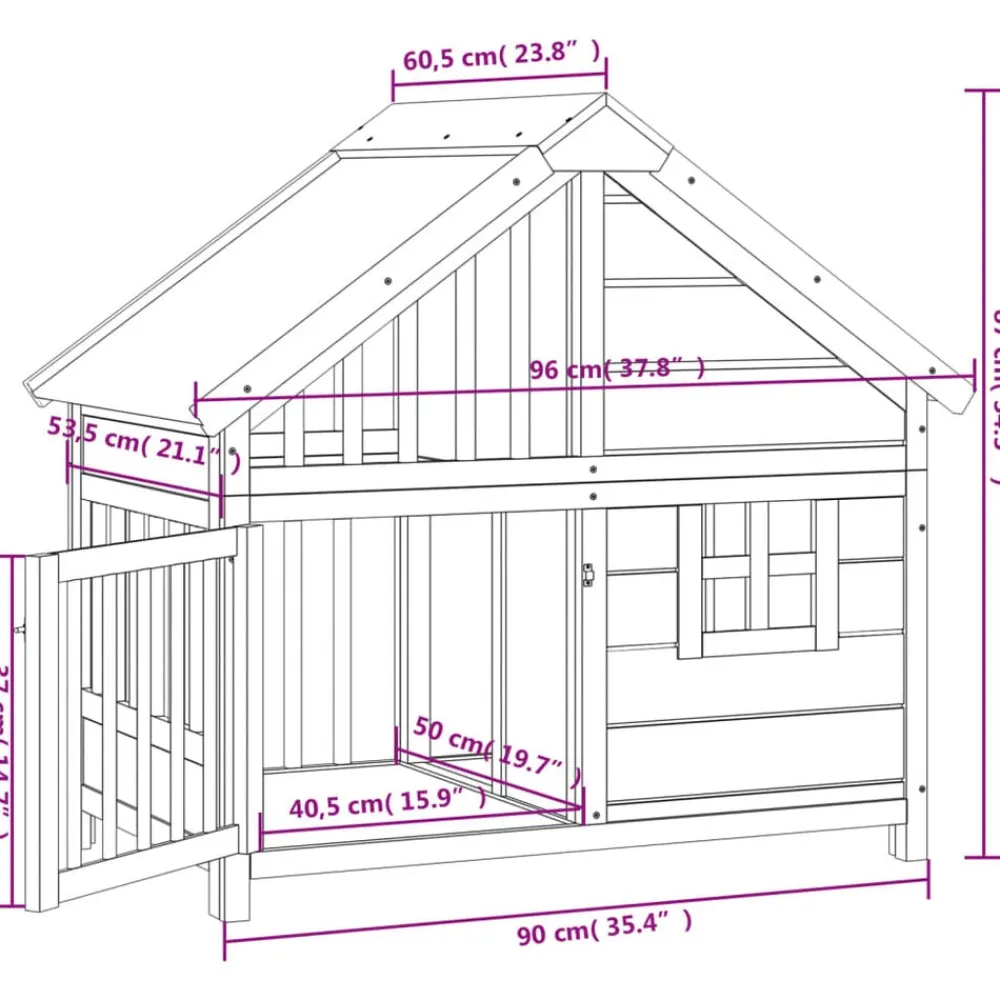 vidaXL Caseta para perros madera maciza de pino 96x60,5x87 cm Gris Outlet