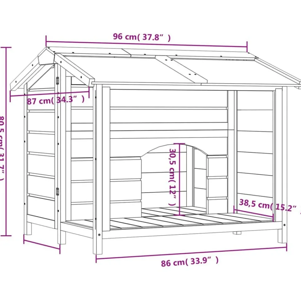 vidaXL Caseta para perros madera maciza de pino marrón 96x87x80,5 cm Marrón Sale