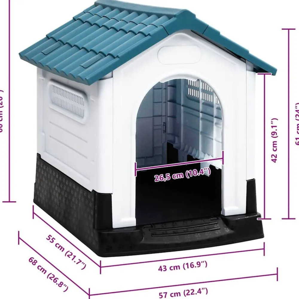 vidaXL Caseta para perros polipropileno 57x68x66 cm Azul