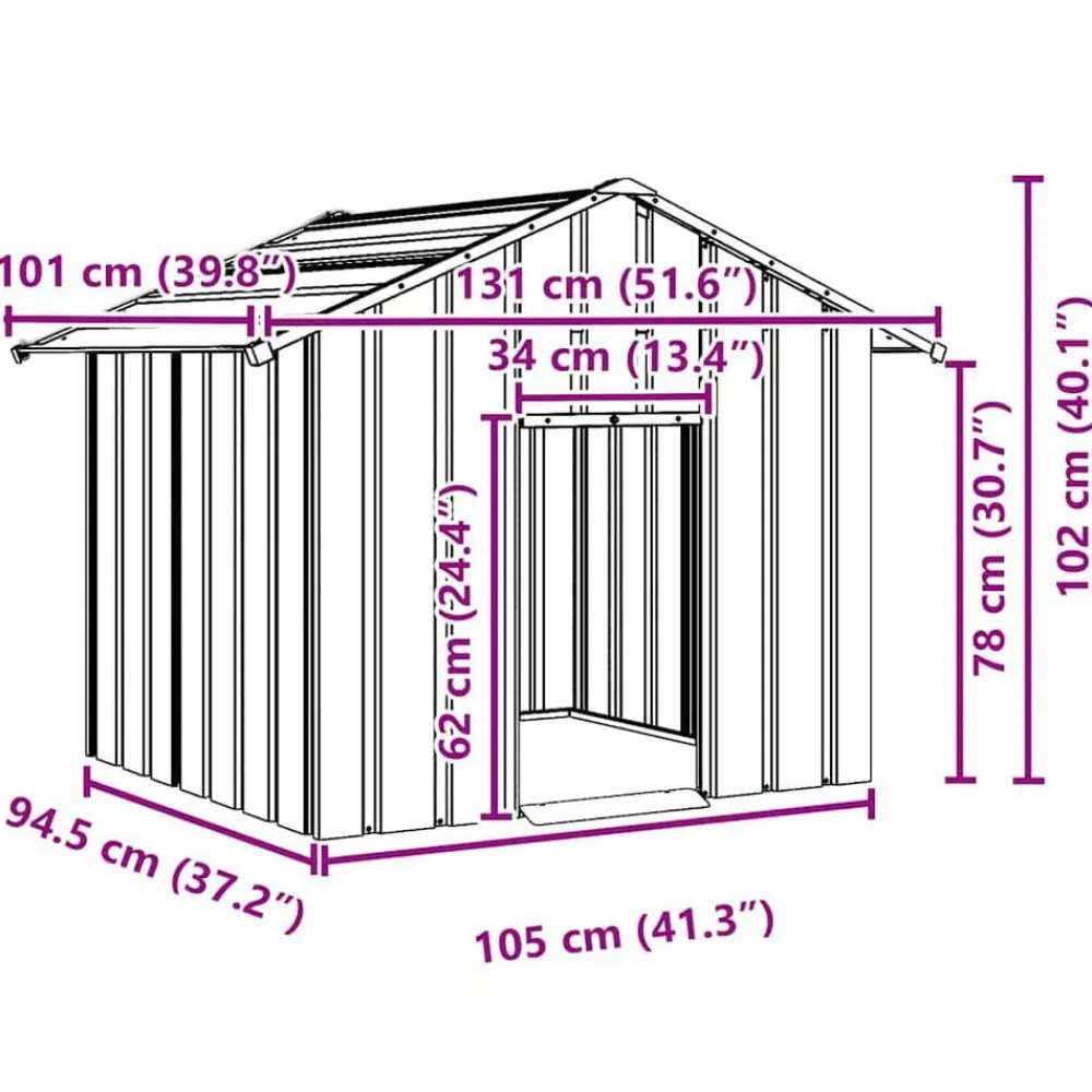 vidaXL Productos Para Mascotas-Caseta para perros con techo acero galvanizado 131x101x102 cm