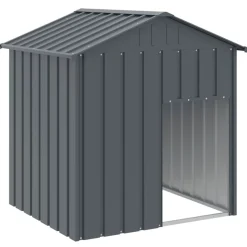 vidaXL Caseta perros con tejado acero galvanizado gris 117x103x123cm Antracita Hot