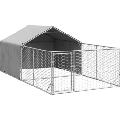 vidaXL Caseta perros exterior con corral 4x2x1,5 m acero galvanizado Best