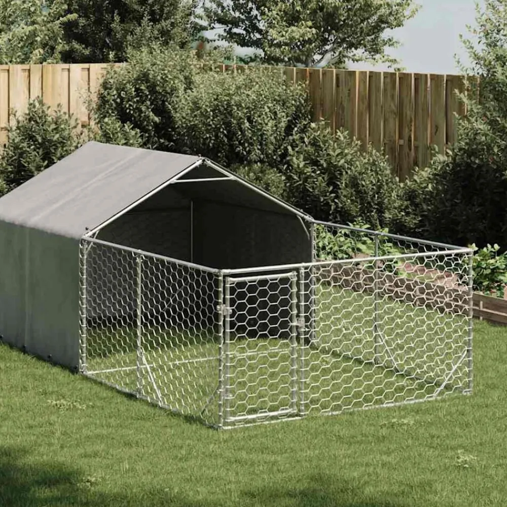 vidaXL Caseta perros exterior con corral 4x2x1,5 m acero galvanizado Best