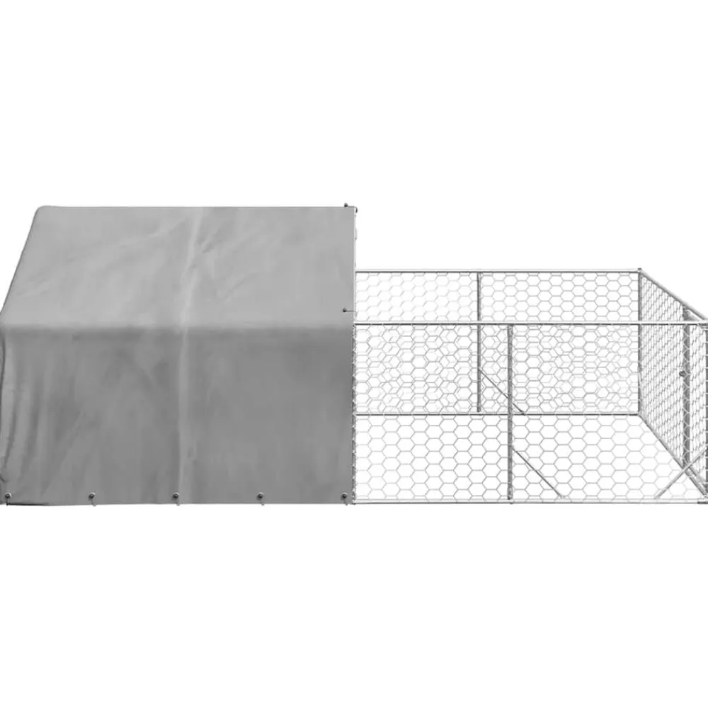 vidaXL Caseta perros exterior con corral 4x2x1,5 m acero galvanizado Best