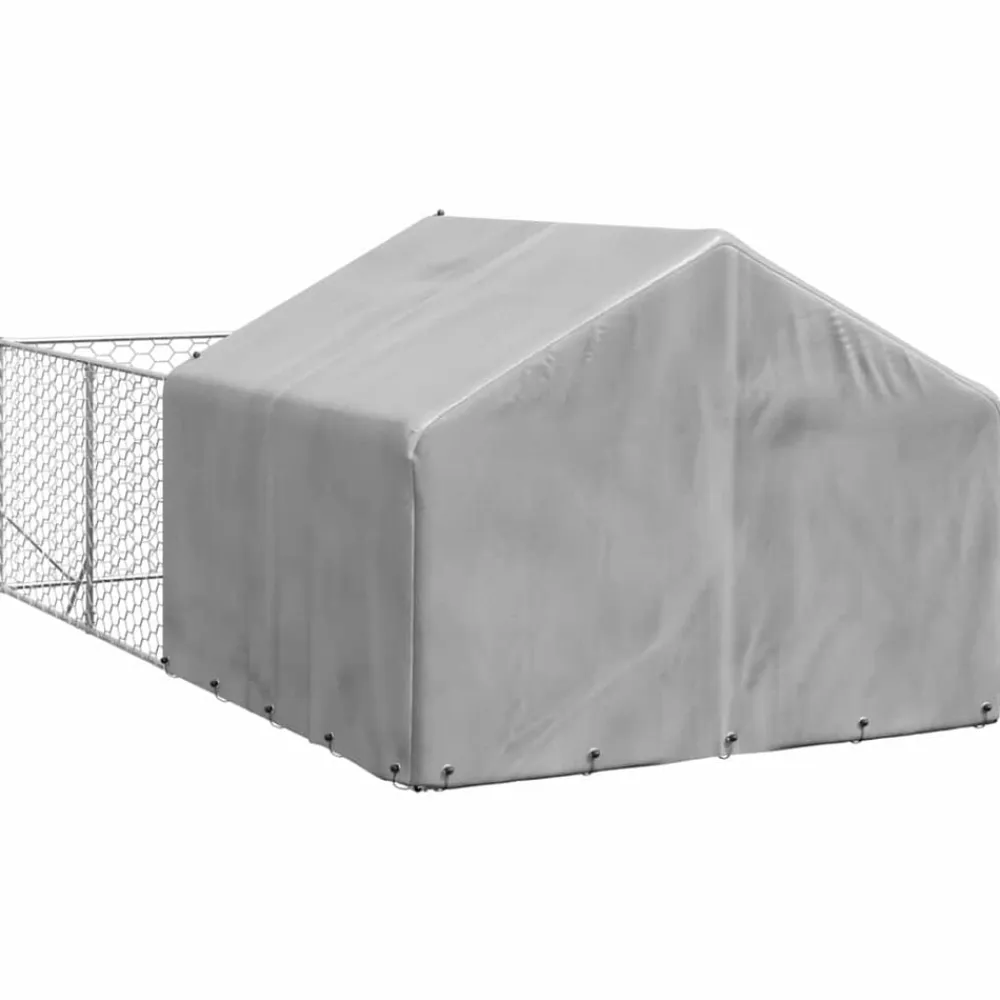 vidaXL Caseta perros exterior con corral 4x2x1,5 m acero galvanizado Best