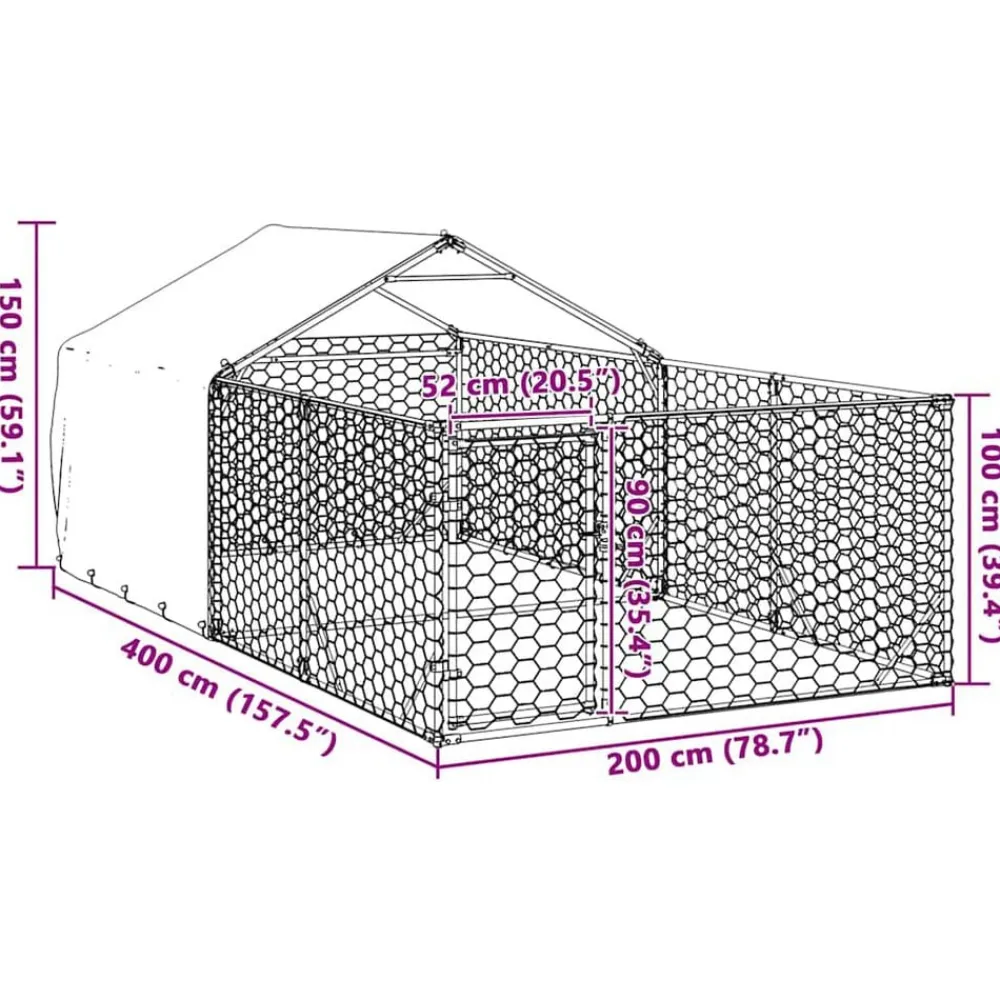 vidaXL Caseta perros exterior con corral 4x2x1,5 m acero galvanizado Best