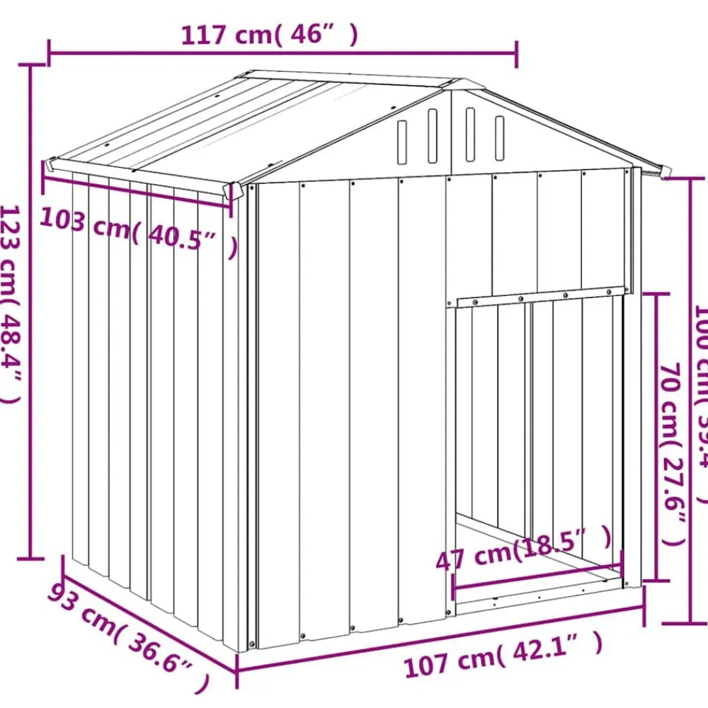 vidaXL Productos Para Mascotas-Caseta perros tejado acero galvanizado 117x103x123cm