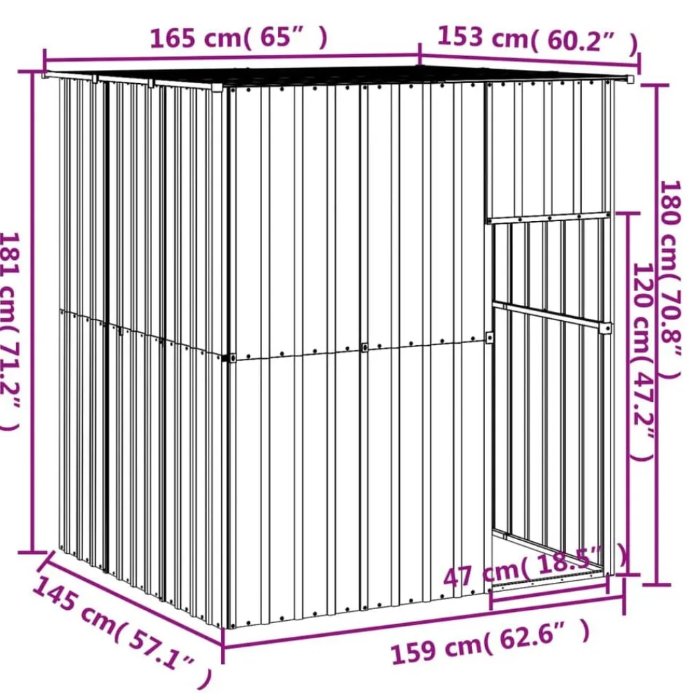 vidaXL Caseta perros tejado acero galvanizado 165x153x181cm Gris claro Sale