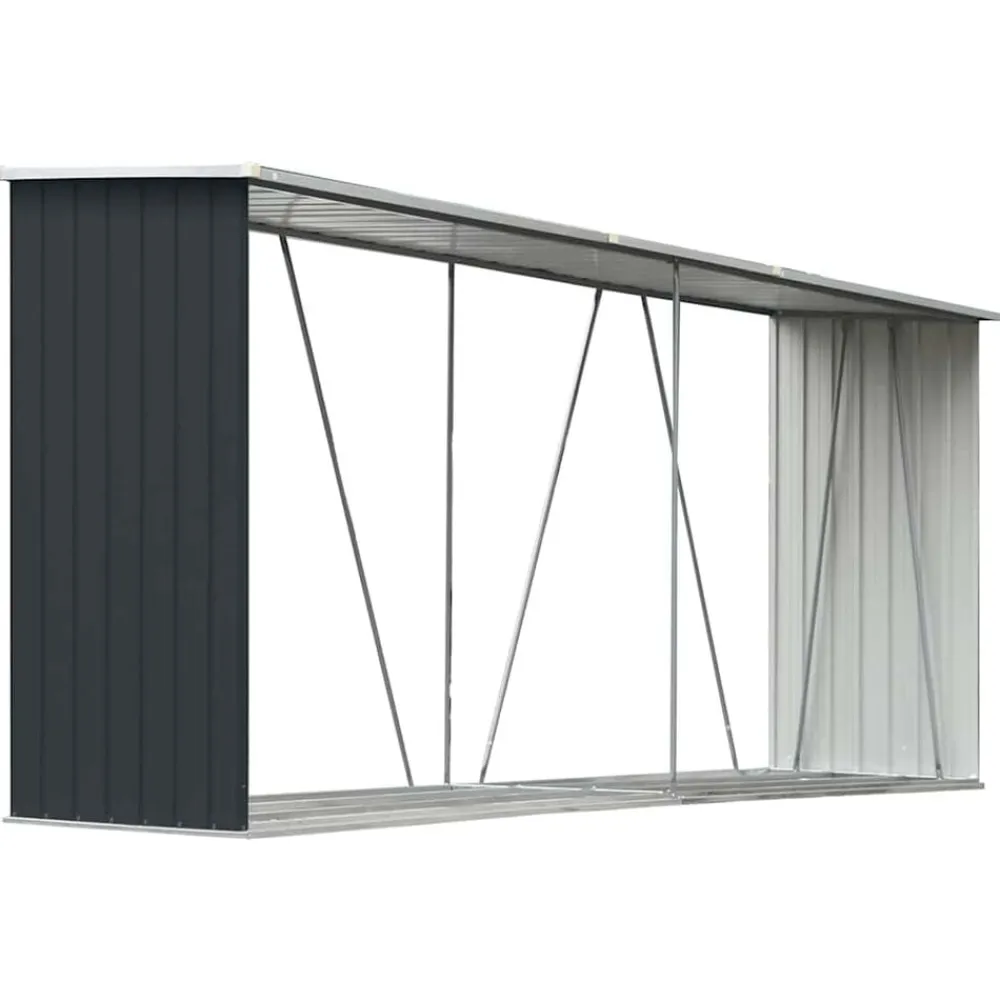 vidaXL Accesorios Para Hornos De Leña Y Chimeneas-Casetilla leña acero galvanizado gris 330x84x152 cm