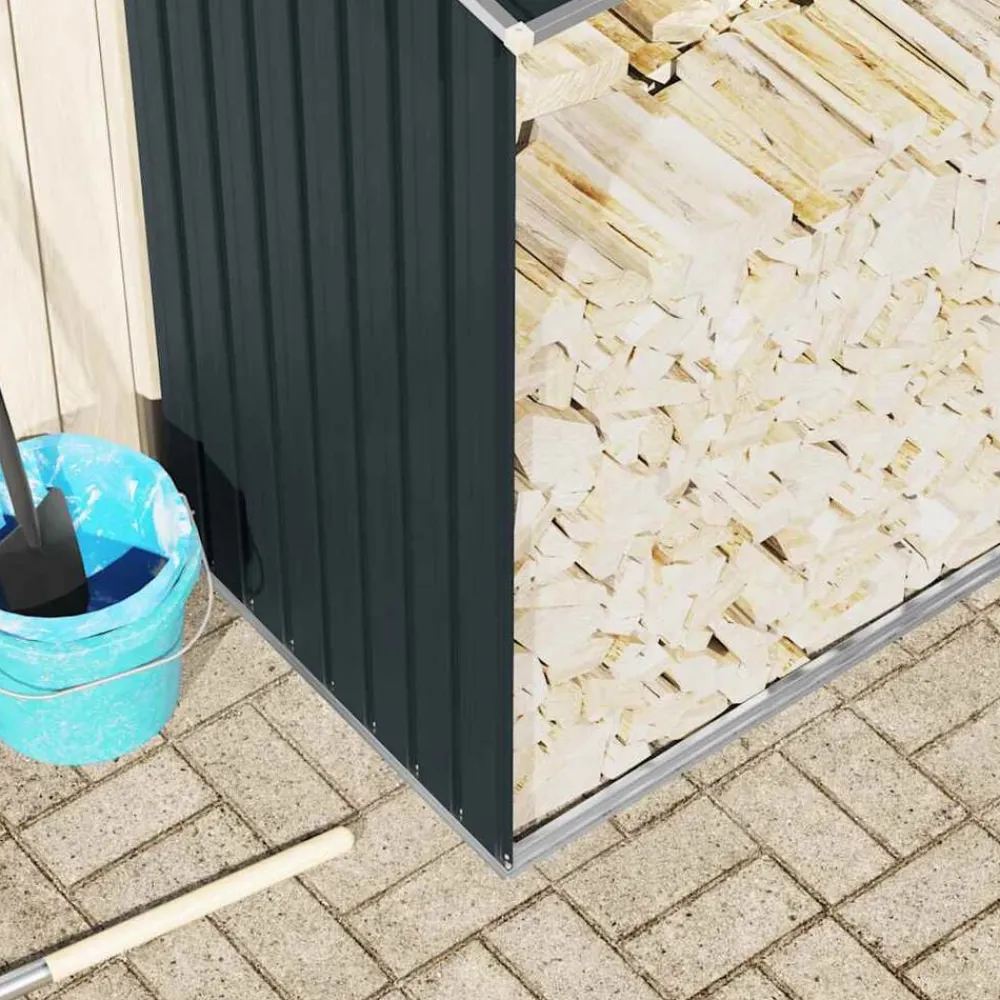 vidaXL Accesorios Para Hornos De Leña Y Chimeneas-Casetilla leña acero galvanizado gris 330x84x152 cm