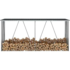 vidaXL Accesorios Para Hornos De Leña Y Chimeneas-Casetilla leña acero galvanizado gris 330x84x152 cm