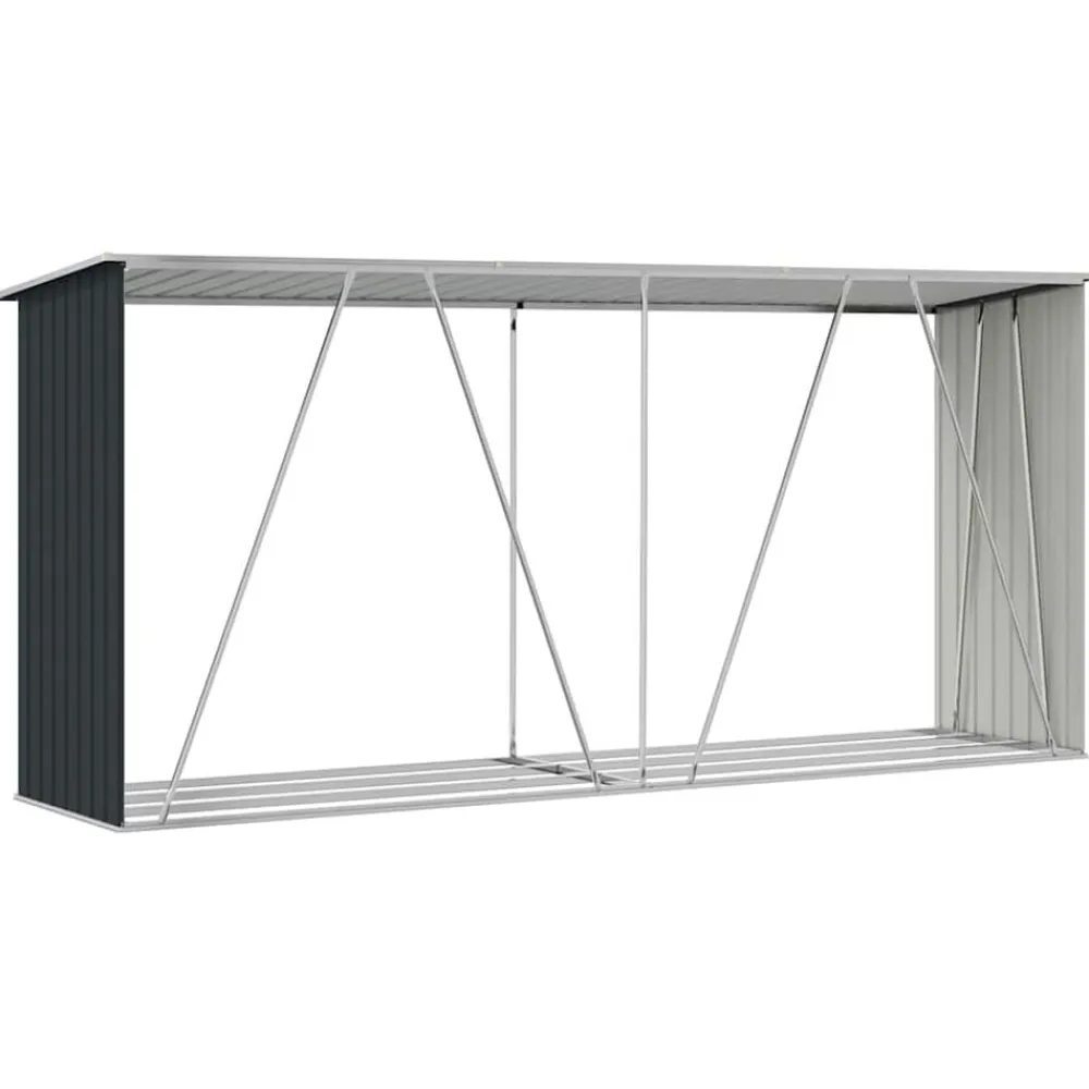 vidaXL Accesorios Para Hornos De Leña Y Chimeneas-Casetilla leña acero galvanizado gris 330x84x152 cm