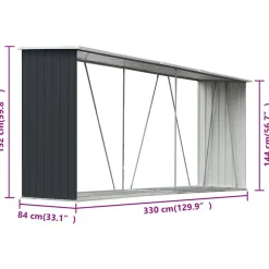 vidaXL Accesorios Para Hornos De Leña Y Chimeneas-Casetilla leña acero galvanizado gris 330x84x152 cm