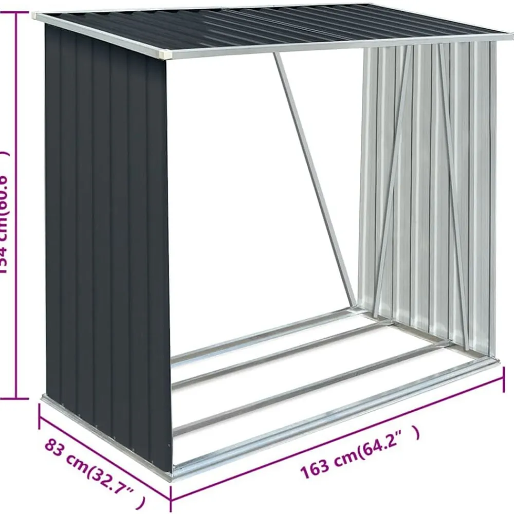 vidaXL Accesorios Para Hornos De Leña Y Chimeneas-Casetilla leña acero galvanizado gris 163x83x154 cm