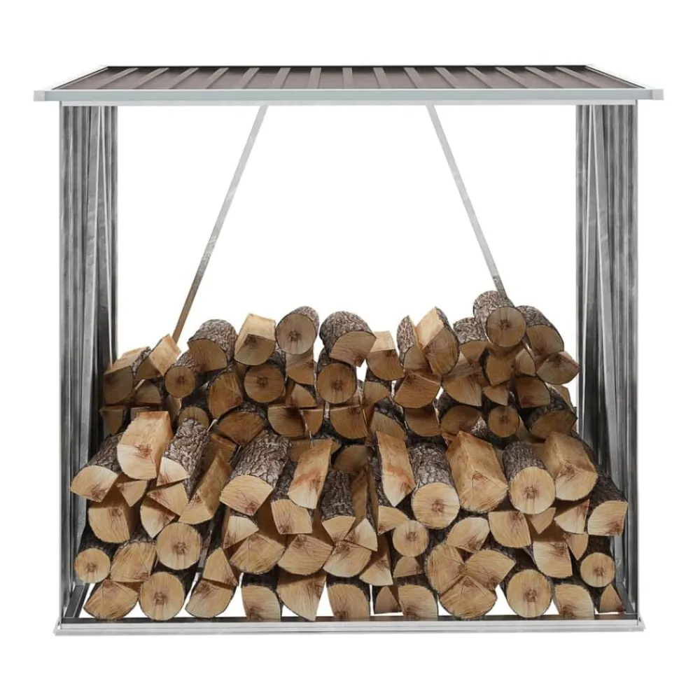 vidaXL Casetilla para leña acero galvanizado marrón 163x83x154 cm Marrón Online