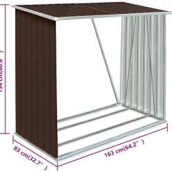 vidaXL Casetilla para leña acero galvanizado marrón 163x83x154 cm Marrón Online