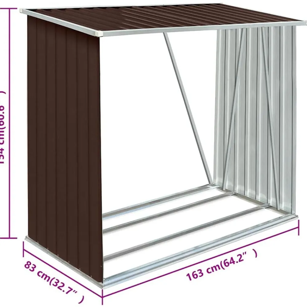 vidaXL Casetilla para leña acero galvanizado marrón 163x83x154 cm Marrón Online