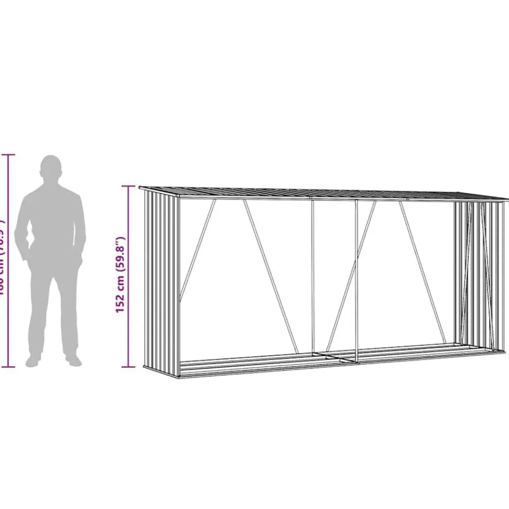 vidaXL Accesorios Para Hornos De Leña Y Chimeneas-Casetilla para leña acero galvanizado 330x84x152 cm