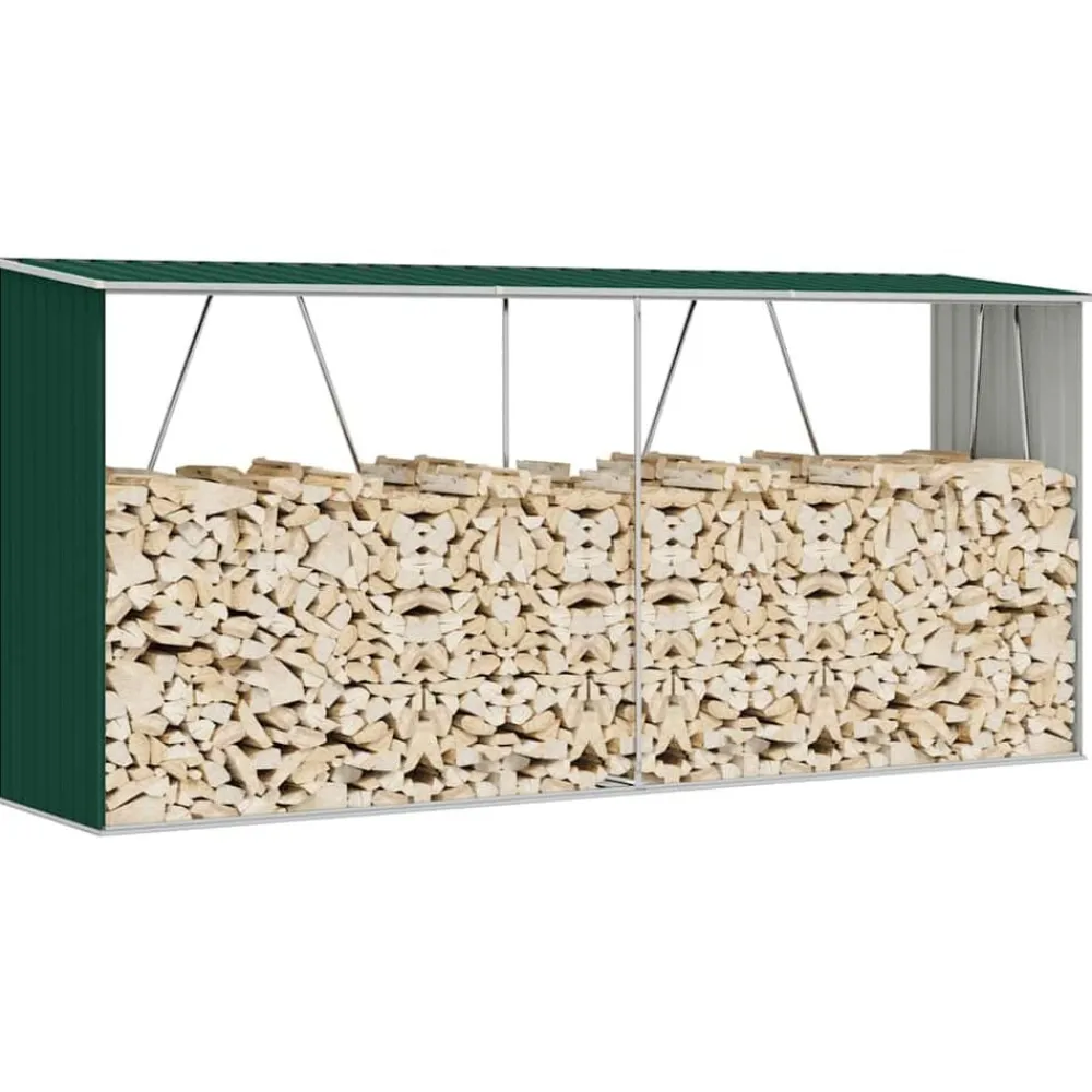 vidaXL Accesorios Para Hornos De Leña Y Chimeneas-Casetilla para leña acero galvanizado 330x84x152 cm