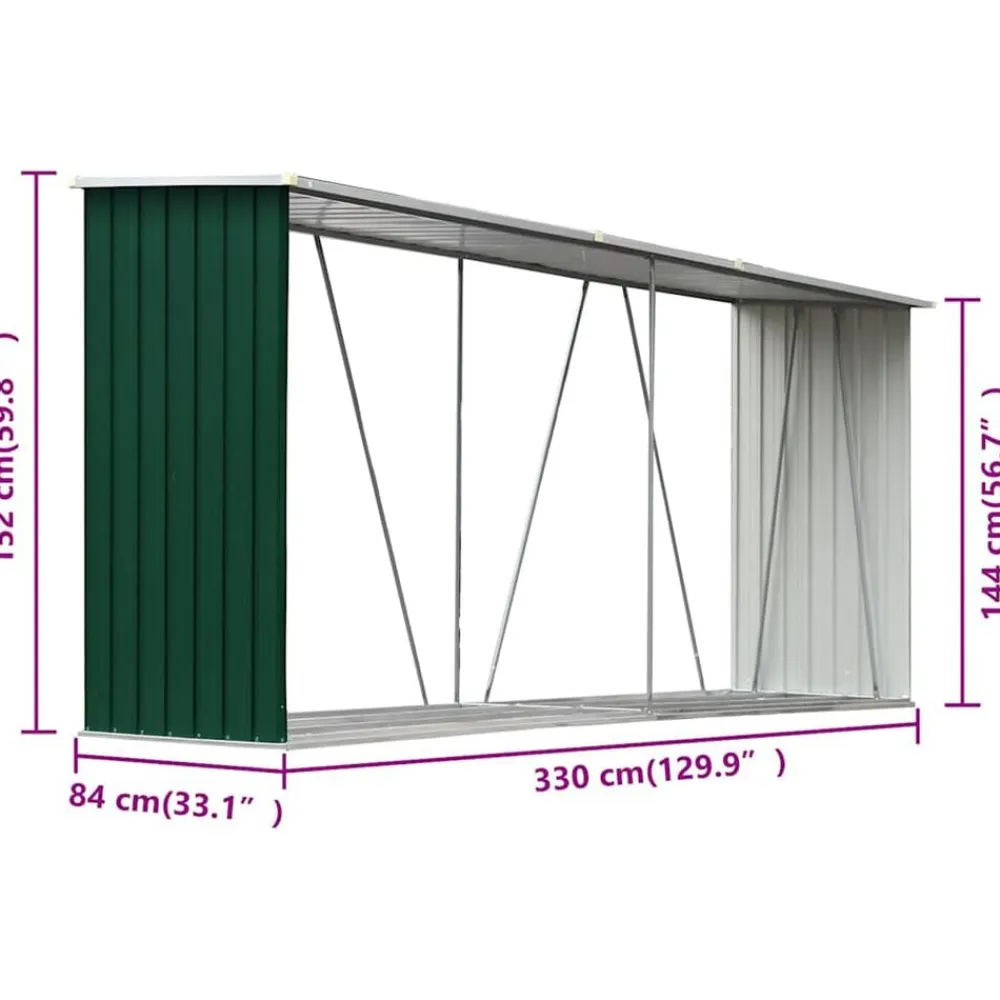 vidaXL Accesorios Para Hornos De Leña Y Chimeneas-Casetilla para leña acero galvanizado 330x84x152 cm