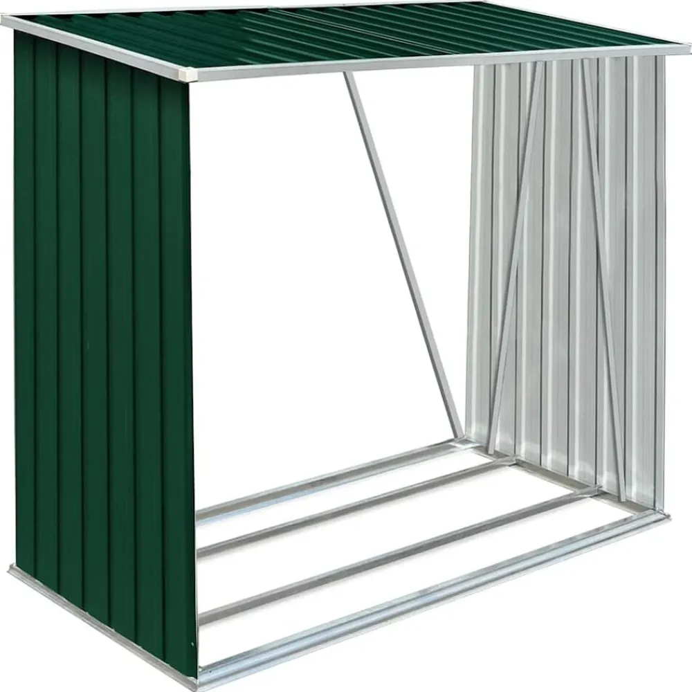 vidaXL Casetilla para leña acero galvanizado 163x83x154 cm Verde New