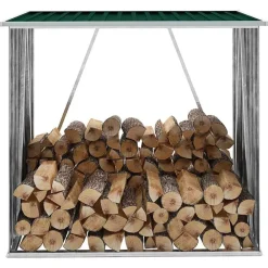 vidaXL Casetilla para leña acero galvanizado 163x83x154 cm Verde New