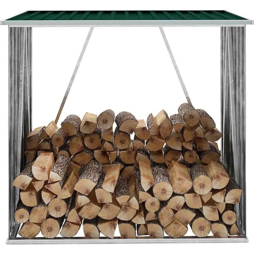vidaXL Casetilla para leña acero galvanizado 163x83x154 cm Verde New