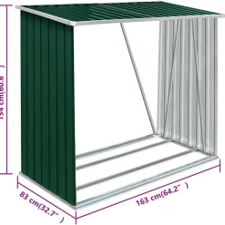 vidaXL Casetilla para leña acero galvanizado 163x83x154 cm Verde New