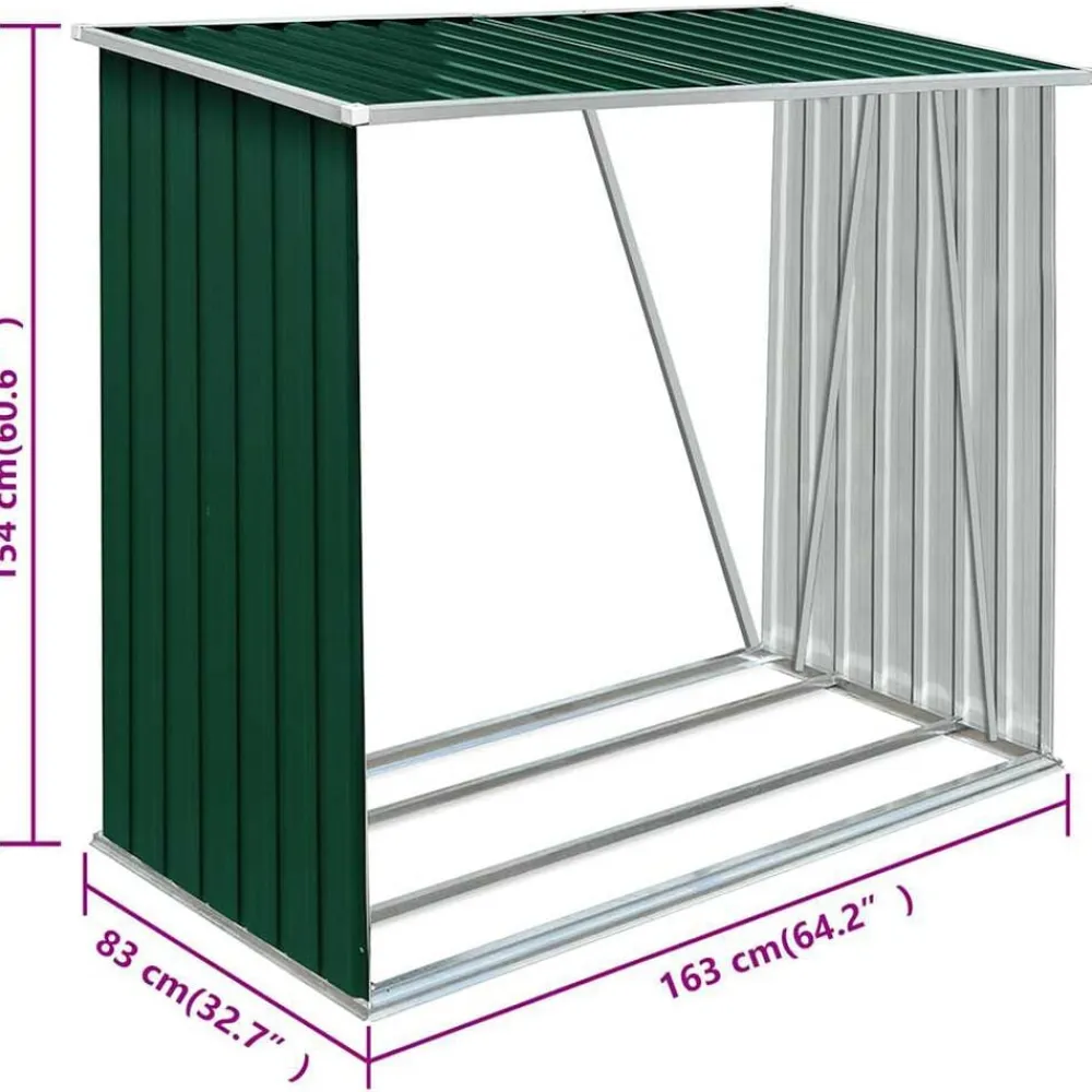vidaXL Casetilla para leña acero galvanizado 163x83x154 cm Verde New