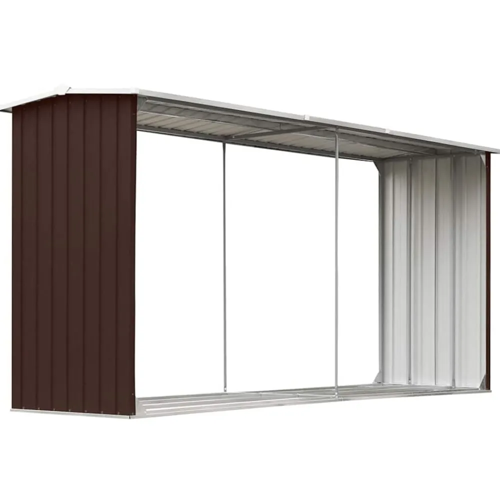 vidaXL Accesorios Para Hornos De Leña Y Chimeneas-Casetilla para leña acero galvanizado marrón 330x92x153 cm