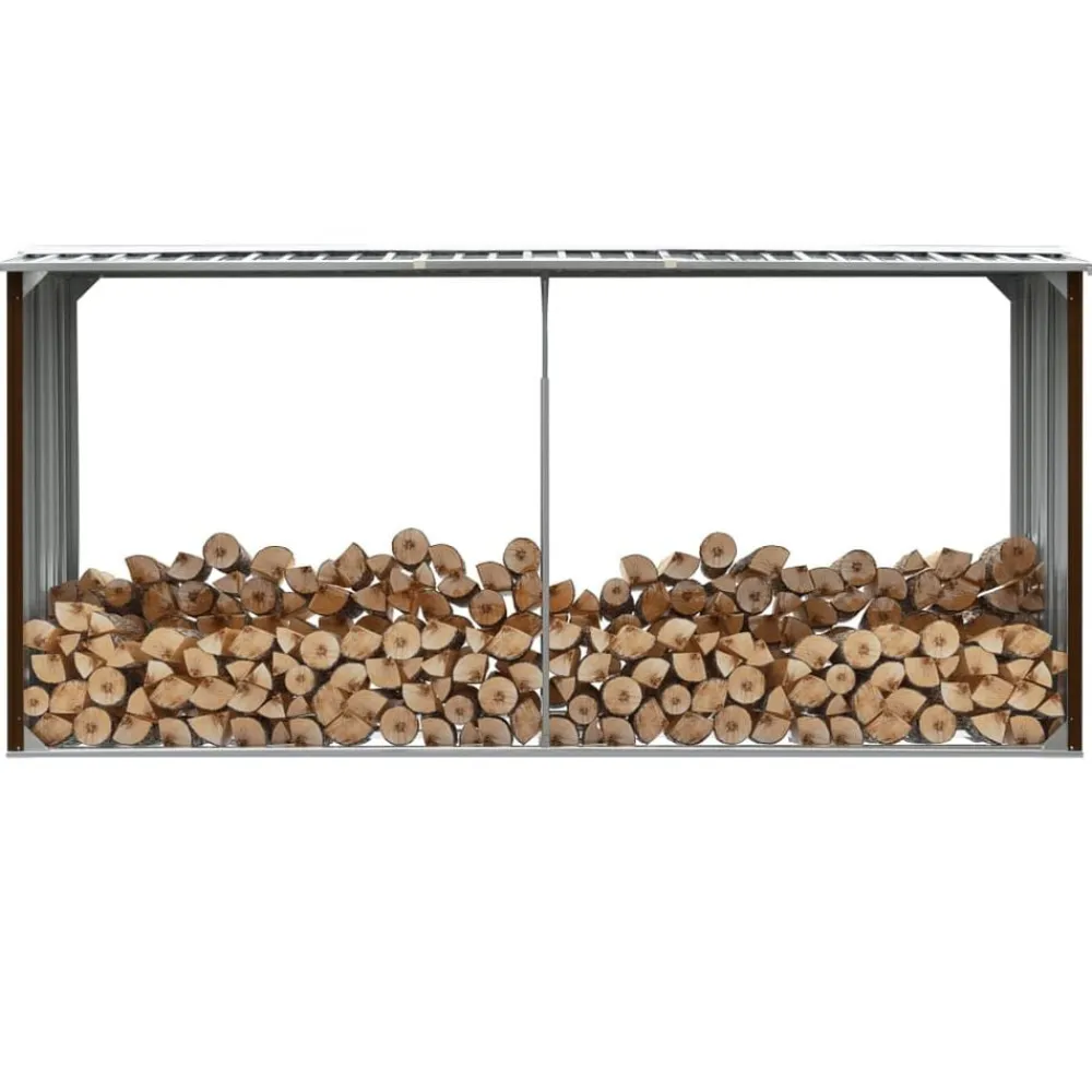 vidaXL Accesorios Para Hornos De Leña Y Chimeneas-Casetilla para leña acero galvanizado marrón 330x92x153 cm