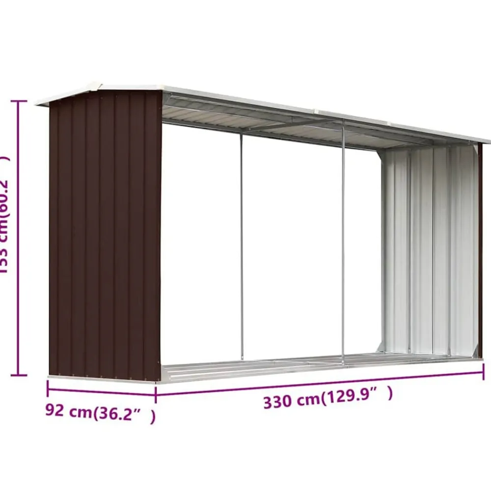vidaXL Accesorios Para Hornos De Leña Y Chimeneas-Casetilla para leña acero galvanizado marrón 330x92x153 cm