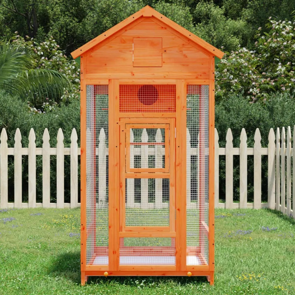 vidaXL Productos Para Mascotas-Casita para pájaros madera maciza pino marrón 91,5x53x170 cm