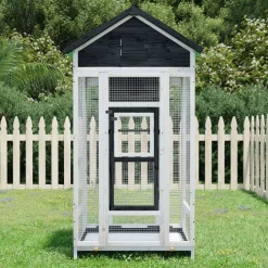 vidaXL Casita para pájaros madera maciza pino 91,5x53x170 cm Gris New