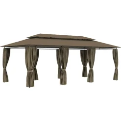 vidaXL Cenador con cortinas gris taupe 180g/m² 600x298x270 cm Taupé Hot