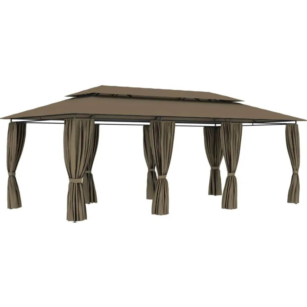 vidaXL Cenador con cortinas gris taupe 180g/m² 600x298x270 cm Taupé Hot